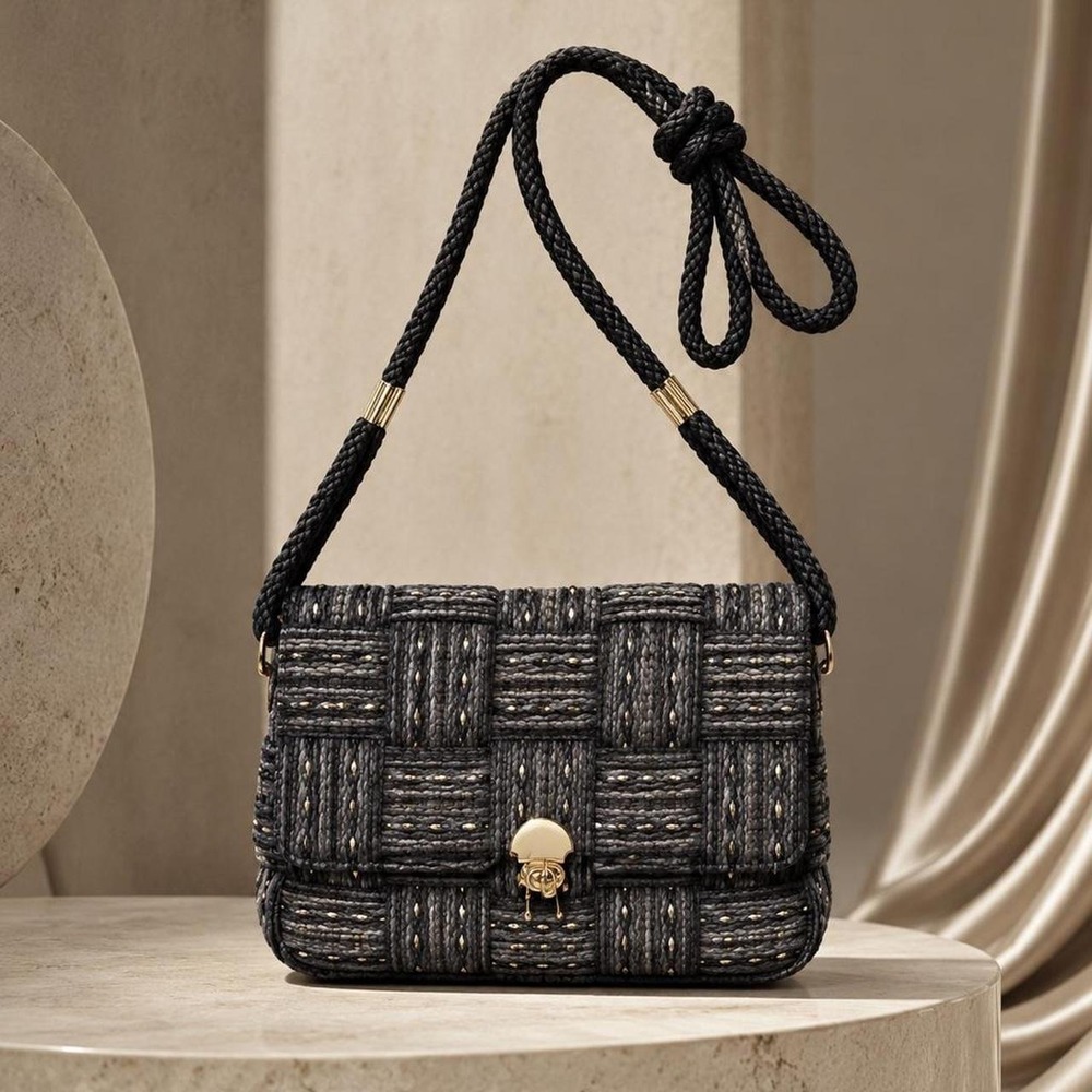 Bertini M & G Gray Purse Black & gray woven textured handbag with gold hardware